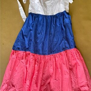 Resort White Borealis Blue Tier Cotton Midi Dress